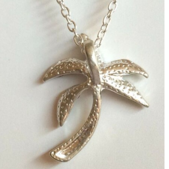Vintage Silver Coconut Palm Tree Necklace 18" Crystal Island Plated Pendant - Picture 8 of 9